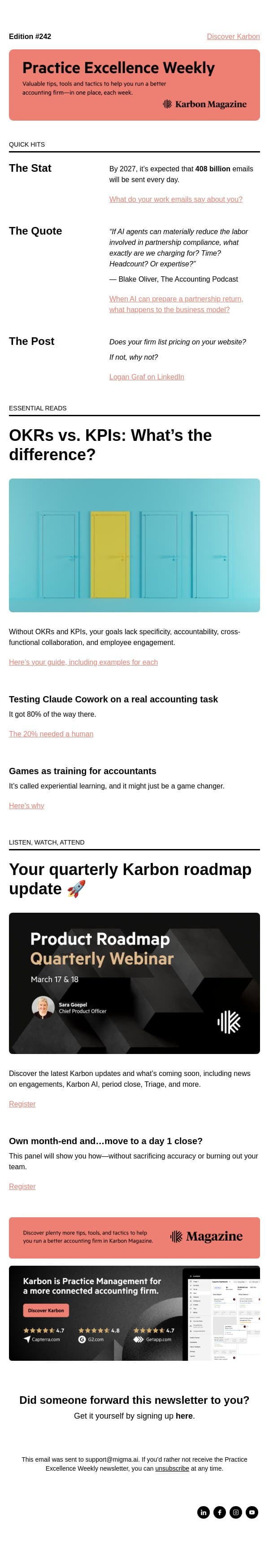 PEW 242: Pricing on your website, a day 1 close, and your email style email from Karbon screenshot