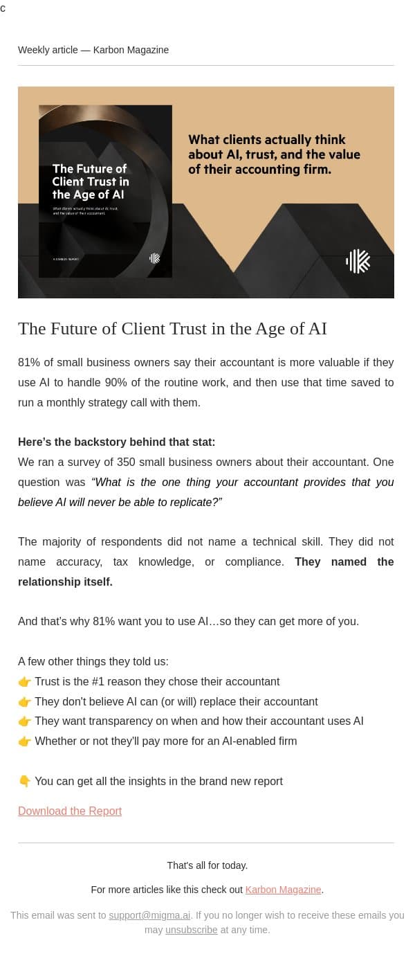 Your clients want you to use AI email from Karbon screenshot