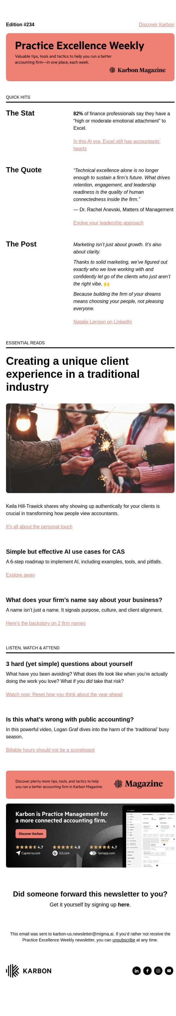 PEW 234: Excel love, your firm’s name, and the tough questions email from Karbon screenshot