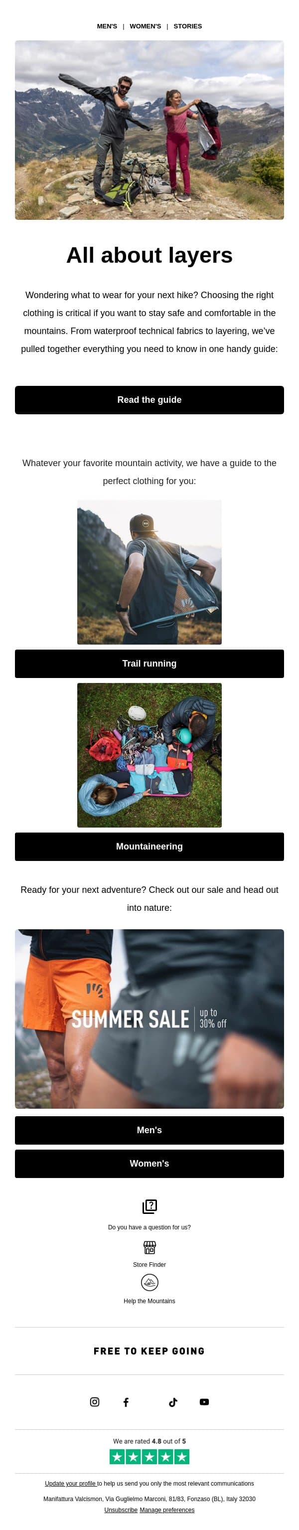 The essential guide to hiking clothing email from Karpos screenshot