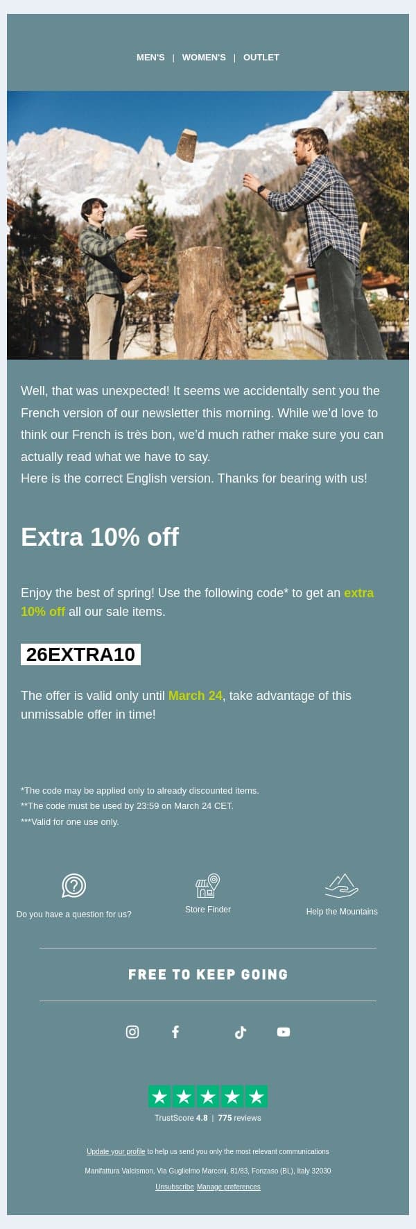 Oops! My French is better than I thought... (or not!) email from Karpos screenshot