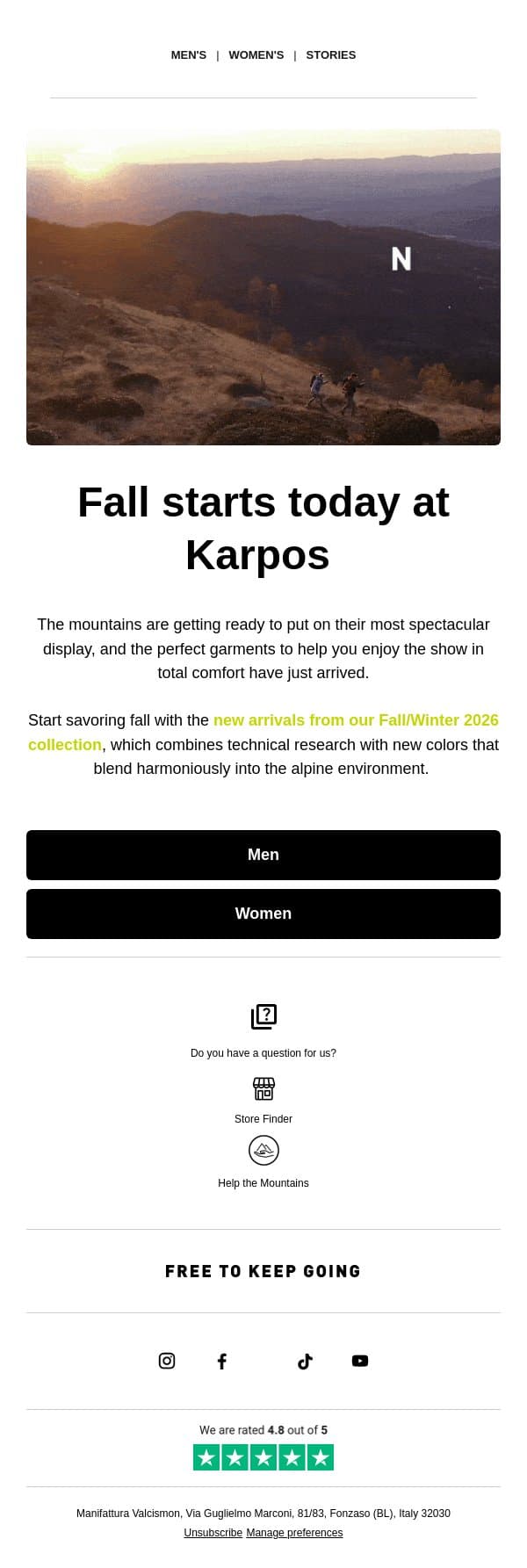 New arrivals | Fall starts today at Karpos email from Karpos screenshot