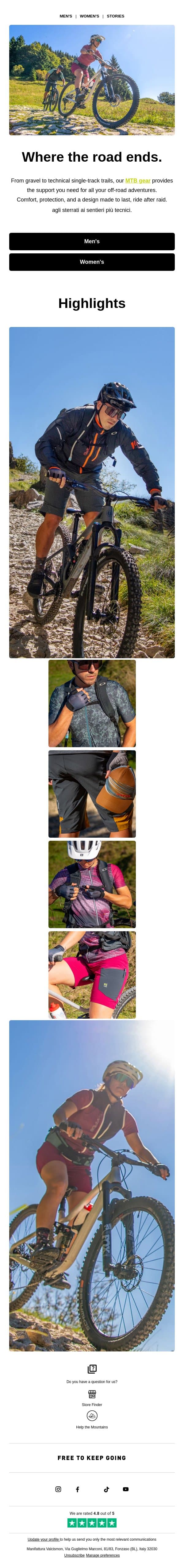 Where the road ends | MTB Collection email from Karpos screenshot