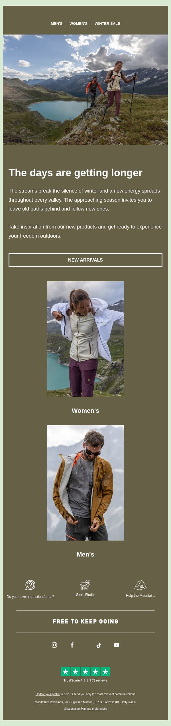 New energy, new arrivals email from Karpos screenshot
