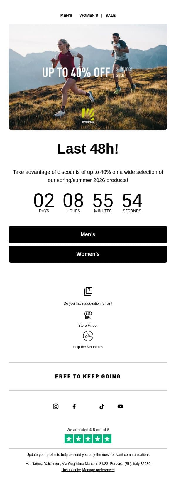 Last 48h! Up to -40% email from Karpos screenshot