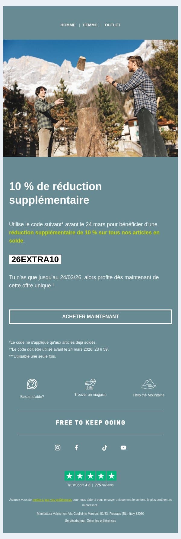 10 % de réduction supplémentaire | Une semaine seulement email from Karpos screenshot