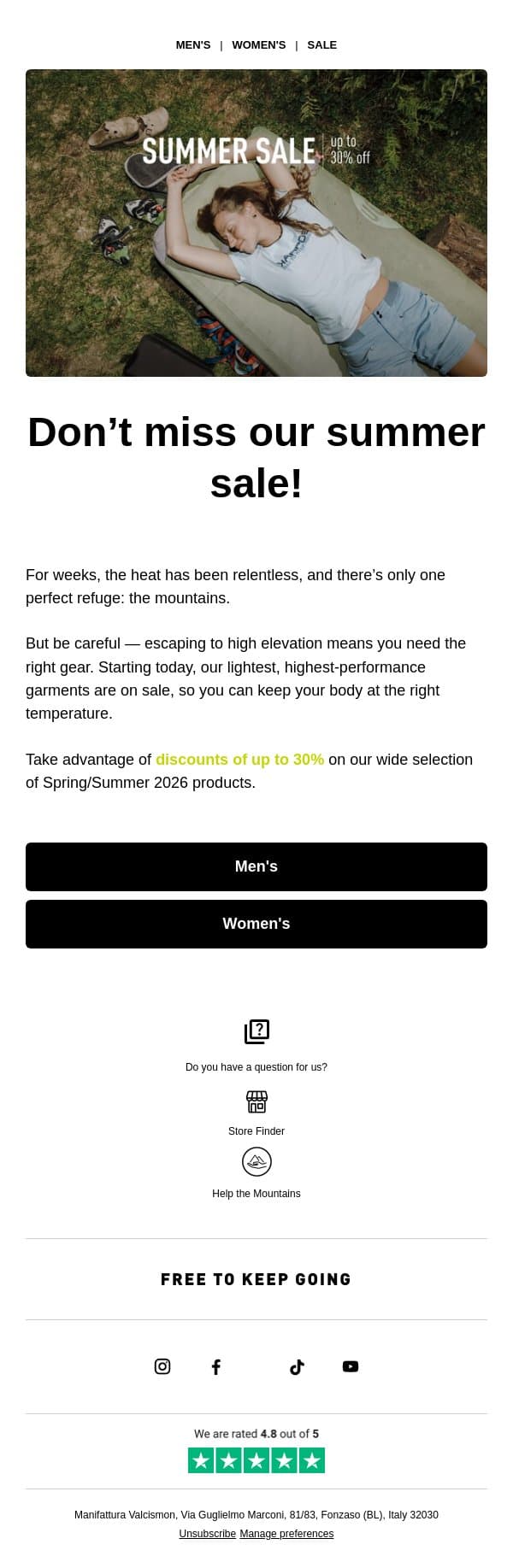 Temperatures are rising and prices are dropping | Up to 30% off email from Karpos screenshot