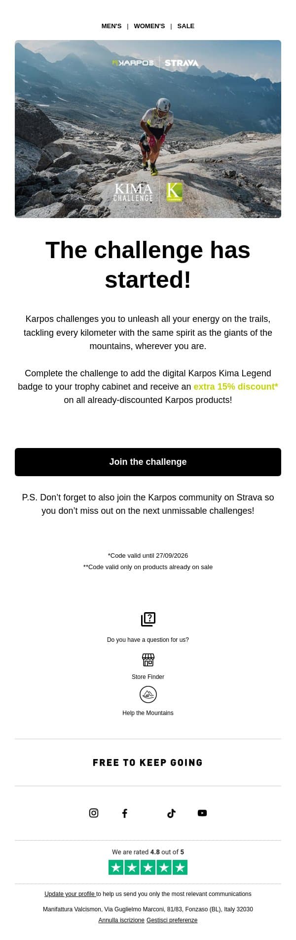 The Karpos Kima Challenge starts today! email from Karpos screenshot
