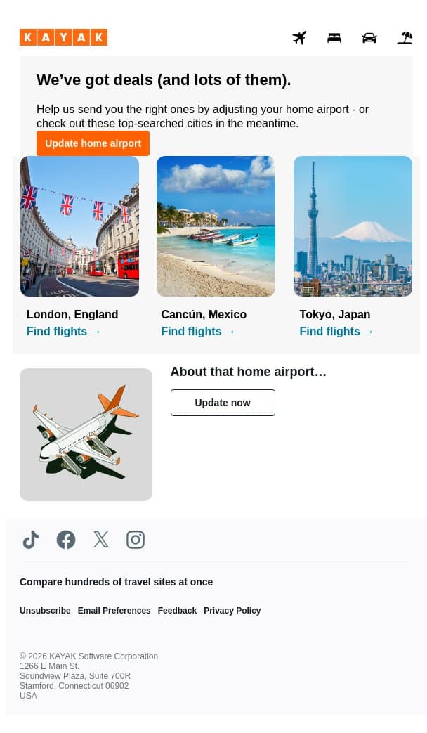 🚨Asia deal alert. 🚨 email from Kayak screenshot