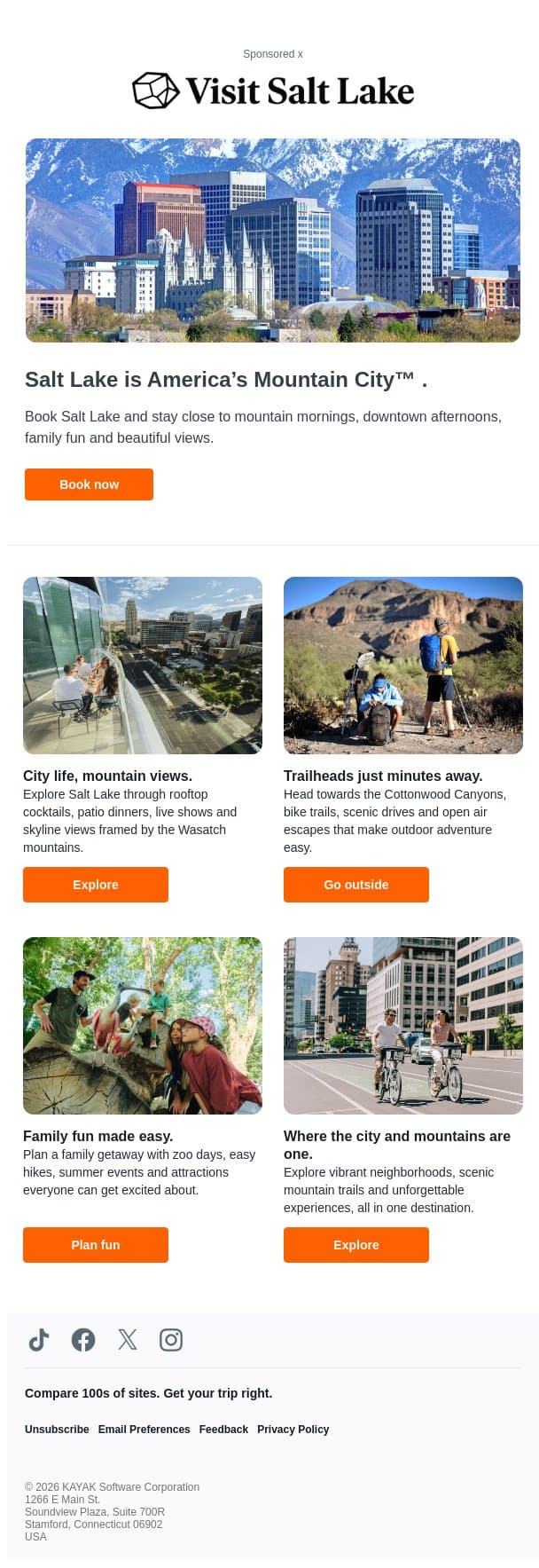 Meet America’s Mountain City™. email from Kayak screenshot