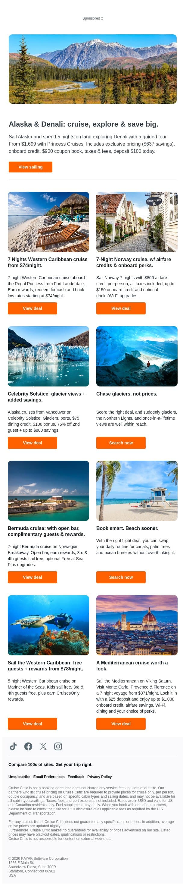 🚢 Don’t miss the boat: the cruise deals everyone’s booking. email from Kayak screenshot