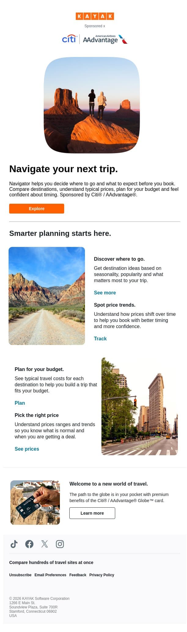 Let Navigator guide your next getaway. email from Kayak screenshot