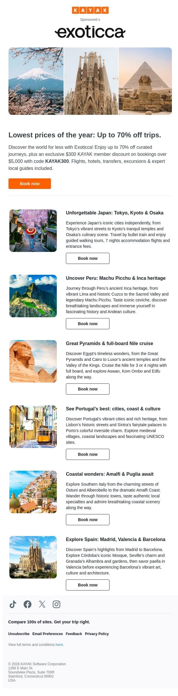 Early Black Friday: save up to 70% on Exoticca. email from Kayak screenshot