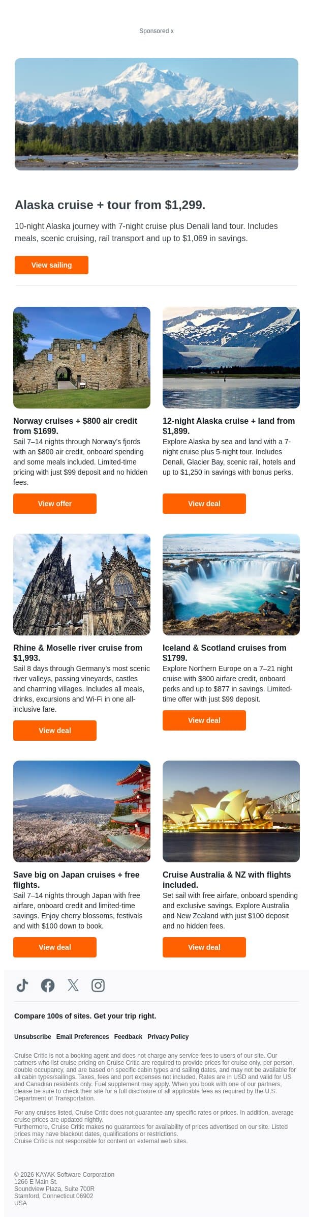 Your next getaway, for less. 🚢 email from Kayak screenshot