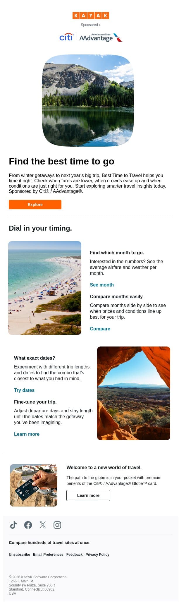 Find the best time to travel (with a little help). email from Kayak screenshot