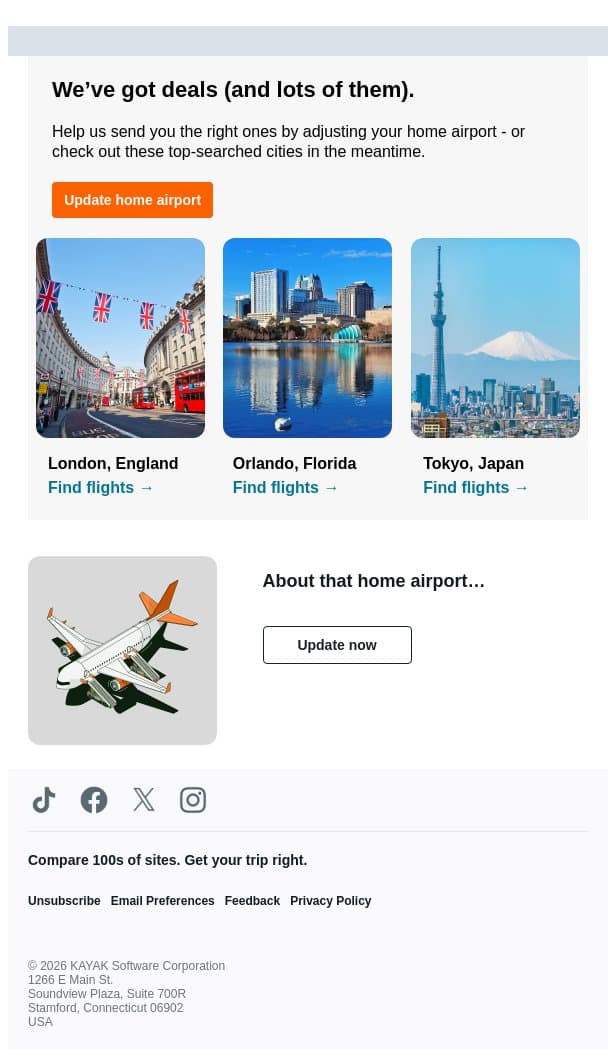 Eurotrips for <$700. 🤸 email from Kayak screenshot