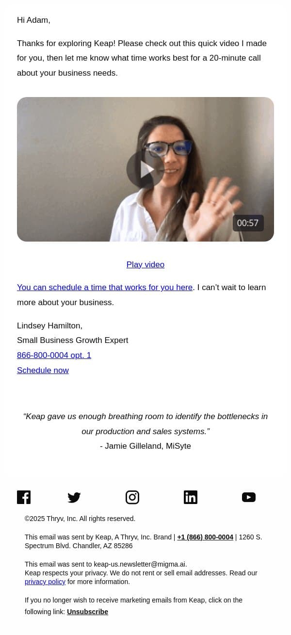Stop losing your leads. email from Keap screenshot