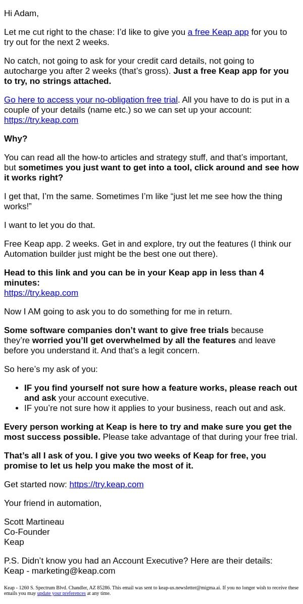A free Keap app for you to explore email from Keap screenshot