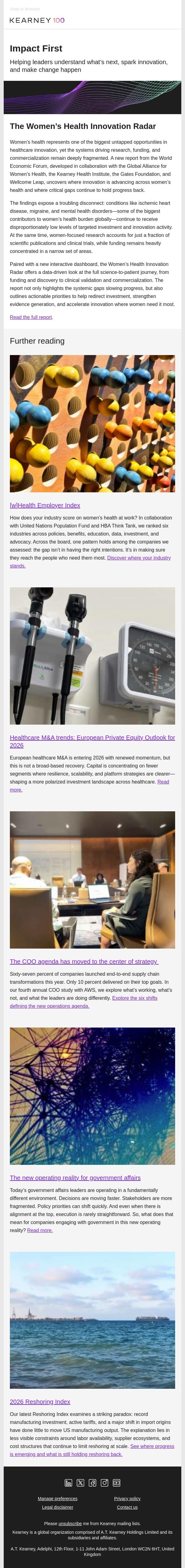What’s holding back progress: from women’s health to reshoring email from Kearney screenshot