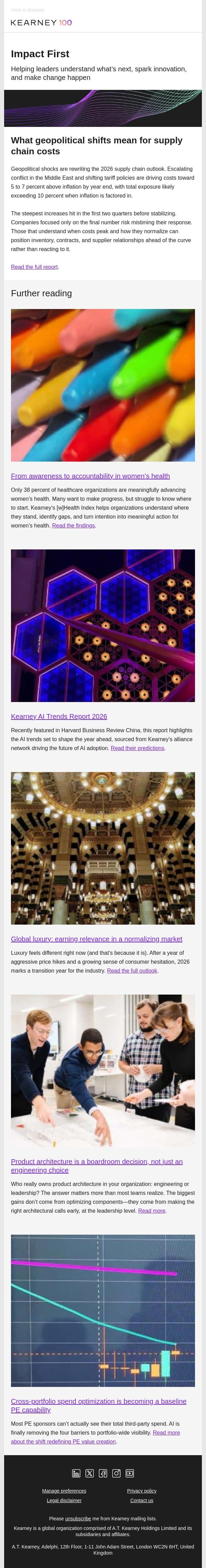 Translating insights into action email from Kearney screenshot