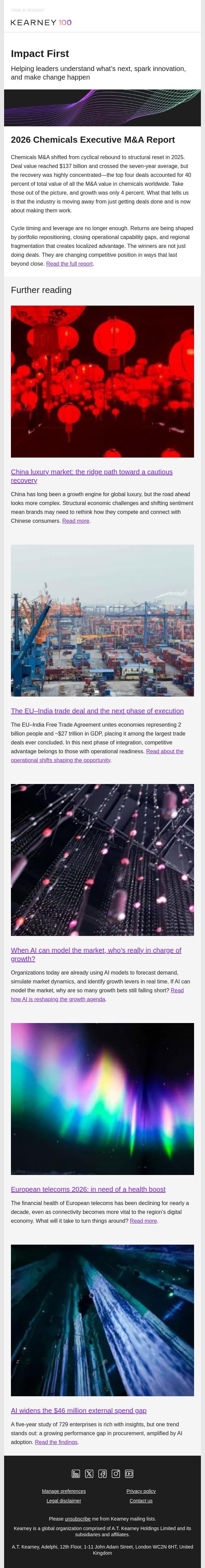 What’s shaping the growth agenda in 2026 email from Kearney screenshot