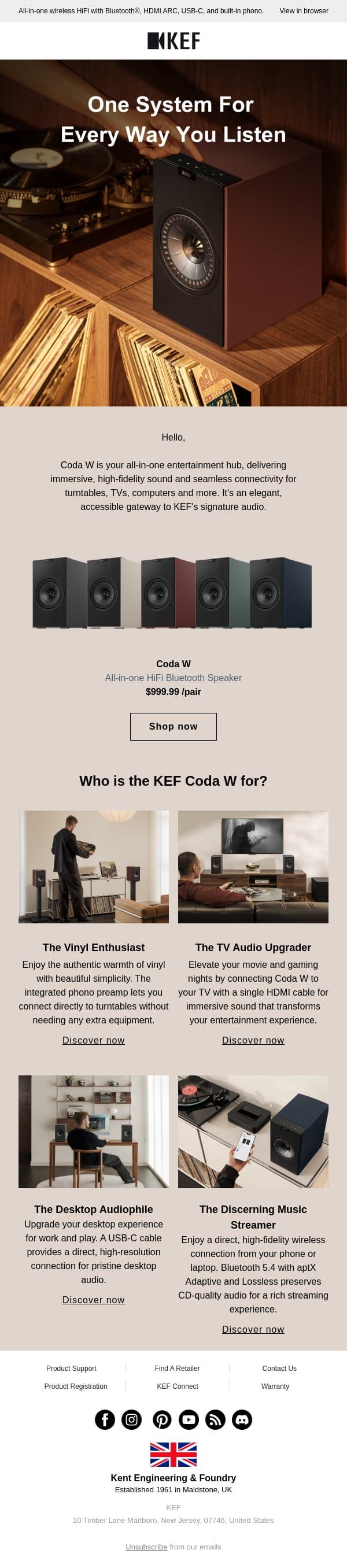 Coda W could be your perfect HiFi fit email from KEF screenshot