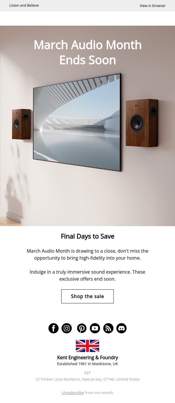 March Audio Month Ends Soon email from KEF screenshot