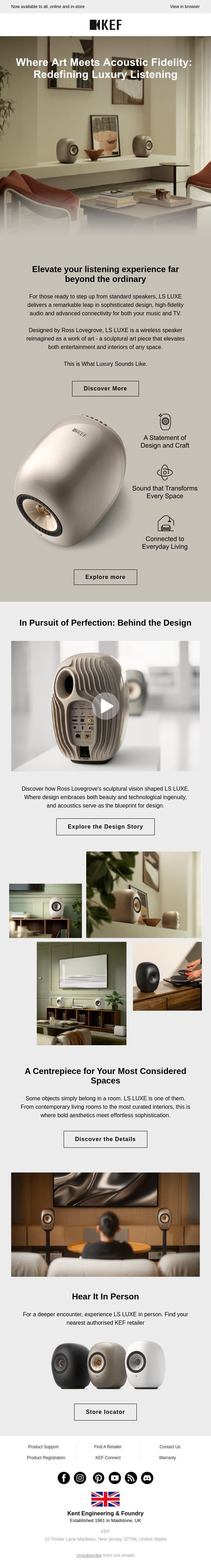 Experience LS LUXE — This Is What Luxury Sounds Like email from KEF screenshot