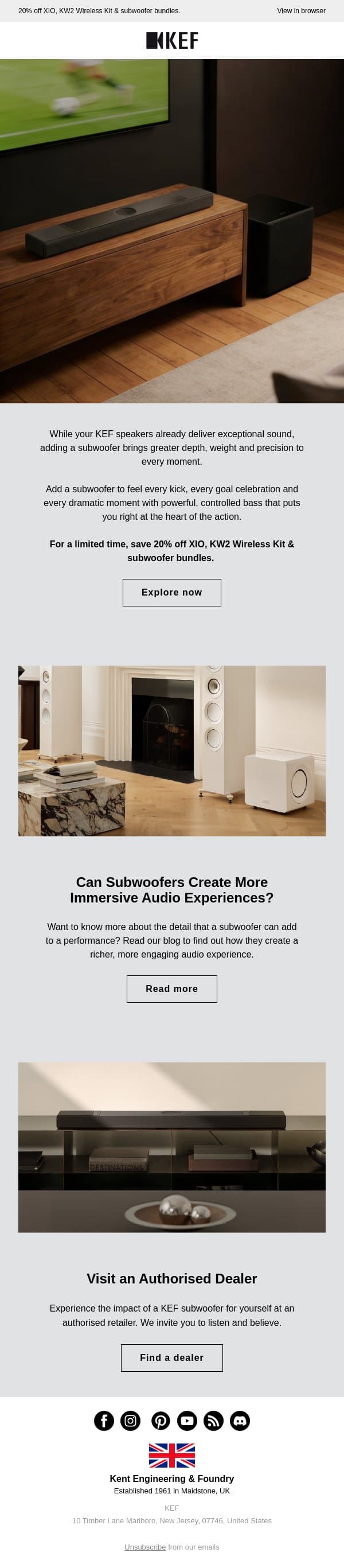 Elevate Every Match with Deeper Bass. email from KEF screenshot