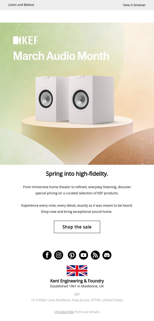 Hear More This Spring. email from KEF screenshot