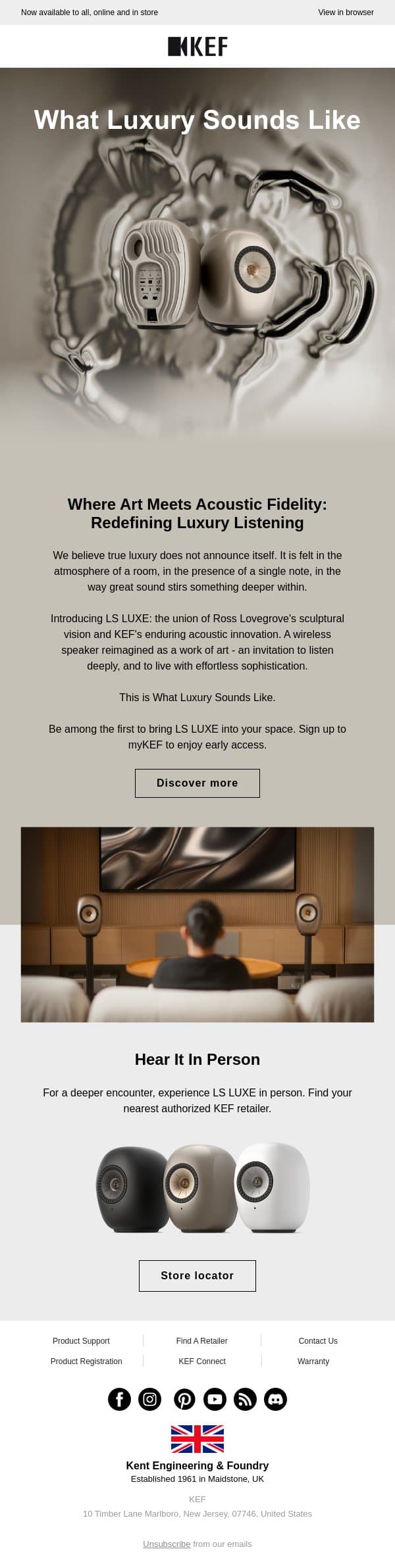 Introducing LS LUXE: This is What Luxury Sounds Like email from KEF screenshot