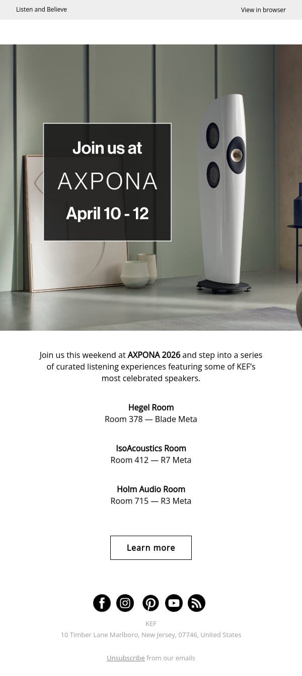 Join us at Axpona 2026 email from KEF screenshot