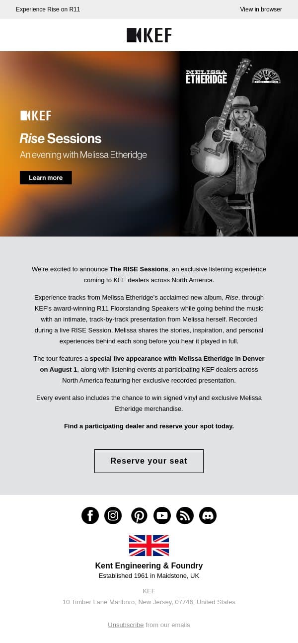 Go Behind the Music with Melissa Etheridge email from KEF screenshot