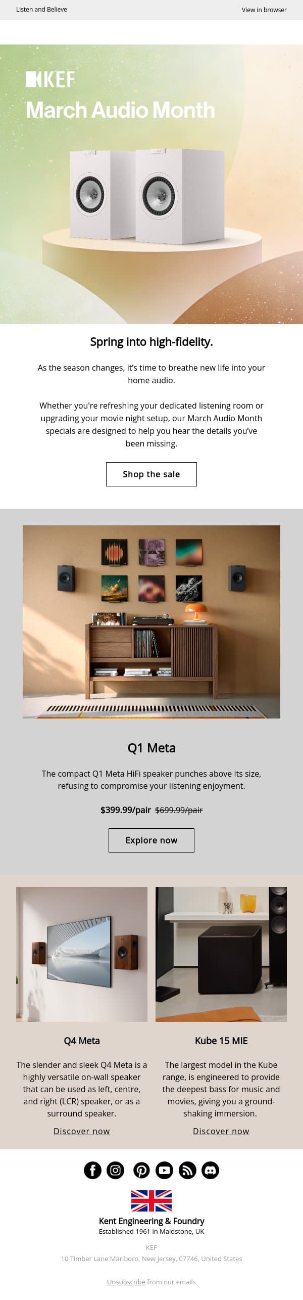 Refresh your home with better sound. email from KEF screenshot