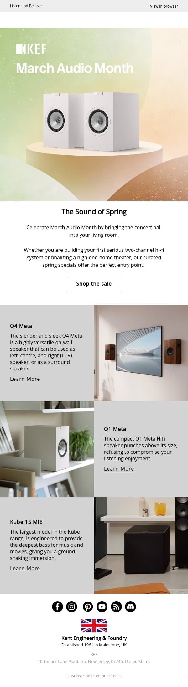 The Sound of Spring email from KEF screenshot