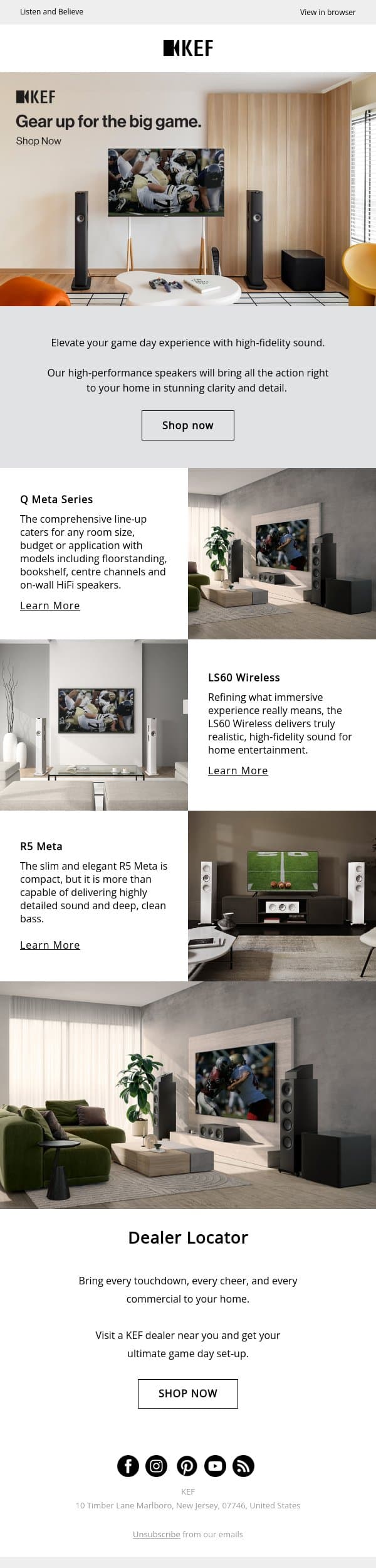 Hear the Game Like Never Before. email from KEF screenshot