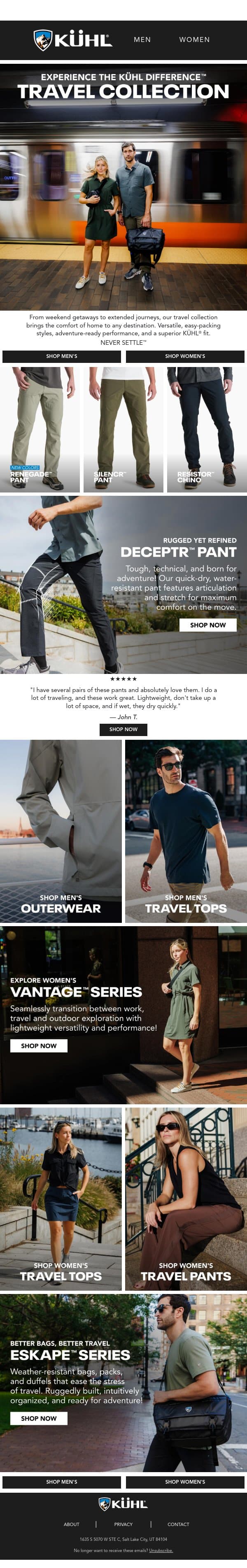 The Travel Collection email from Kühl screenshot