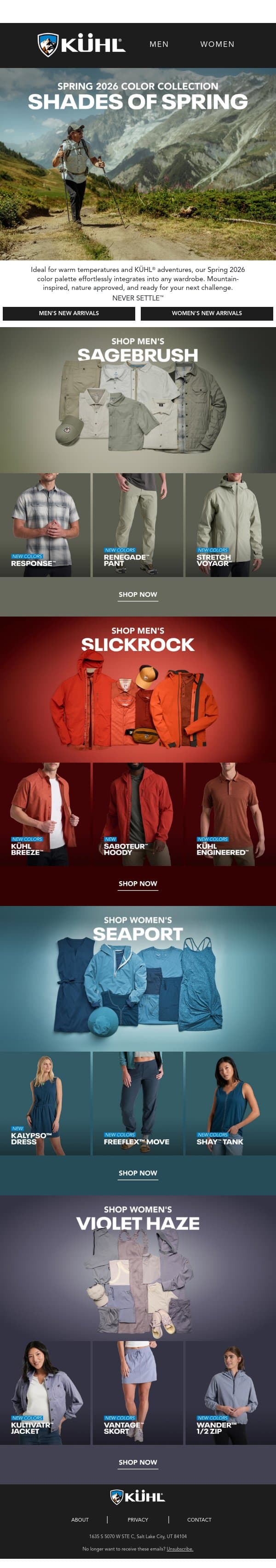 Spring Color Collection email from Kühl screenshot