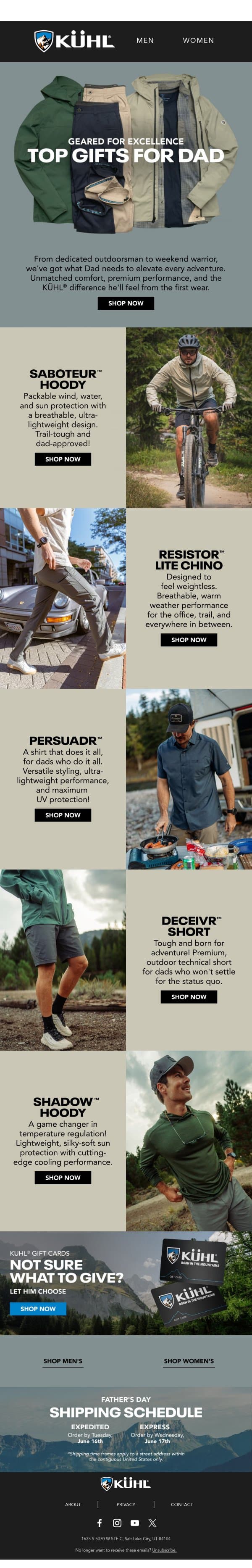 Top Gifts for Dad email from Kühl screenshot