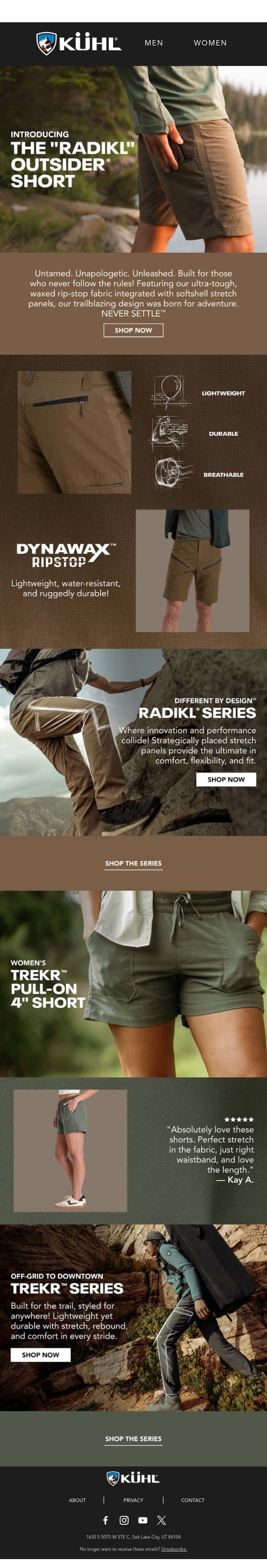 Introducing the "RADIKL" OUTSIDER® Short email from Kühl screenshot
