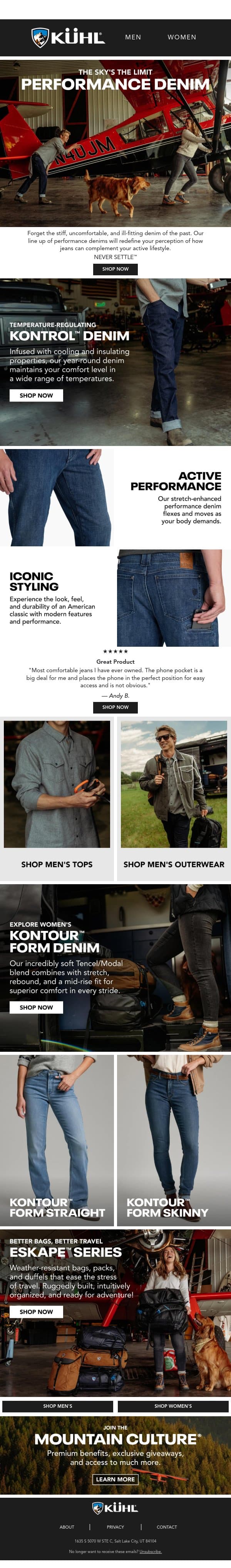 Performance Denim email from Kühl screenshot