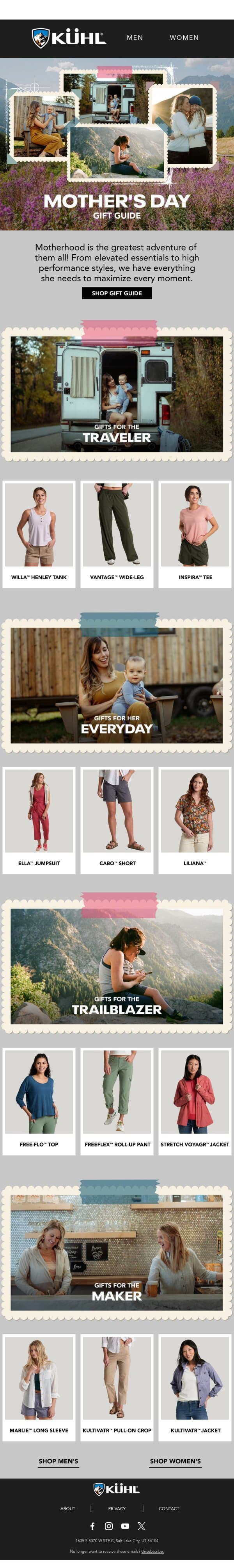 Mother's Day Gift Guide email from Kühl screenshot