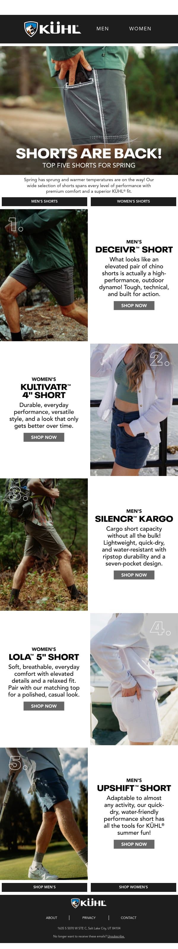 It's Shorts Season! email from Kühl screenshot