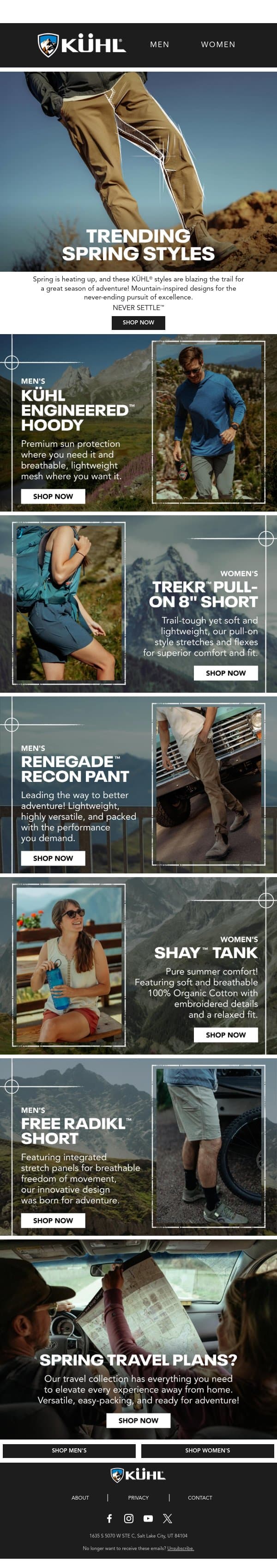 Trending Spring Styles email from Kühl screenshot