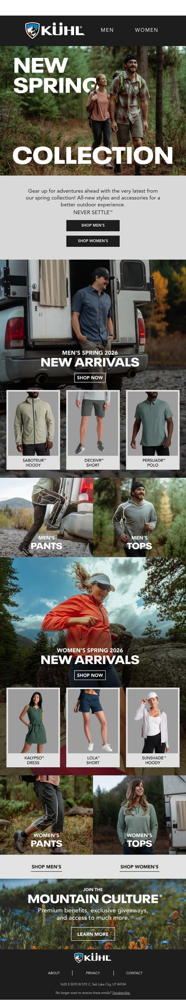 New Arrivals for Spring! email from Kühl screenshot