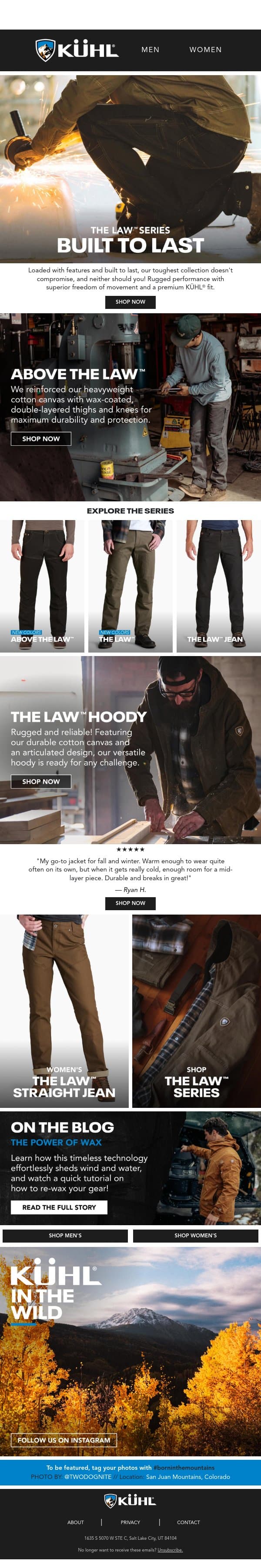 The New Standard in Workwear email from Kühl screenshot