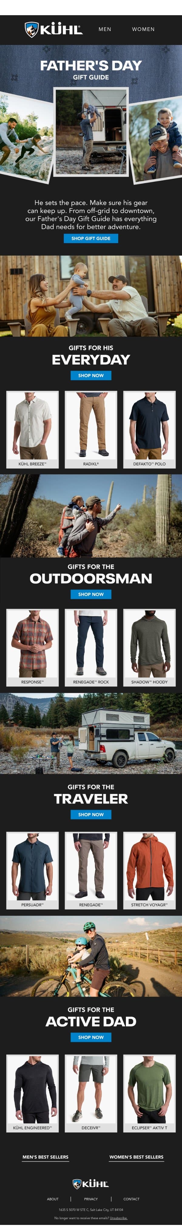 Father's Day Gift Guide email from Kühl screenshot