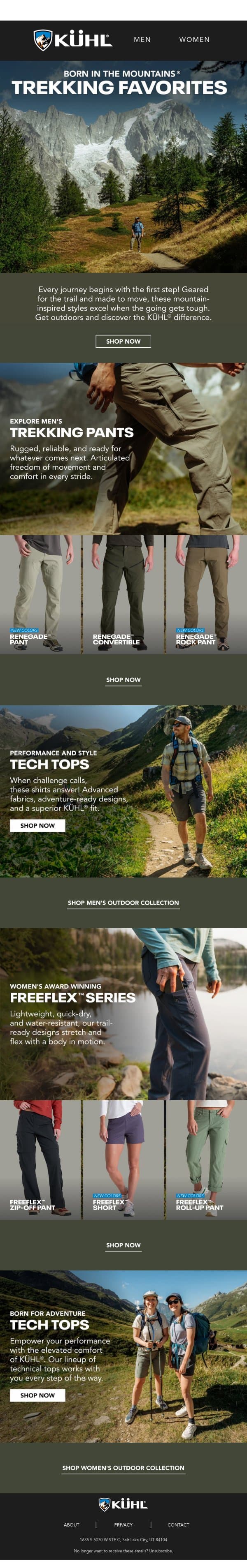 Trekking Favorites email from Kühl screenshot