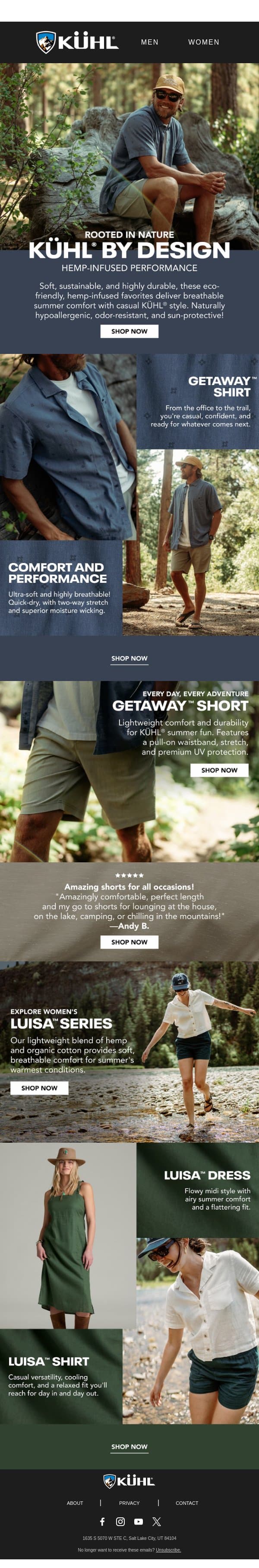 Soft, Sustainable Hemp email from Kühl screenshot