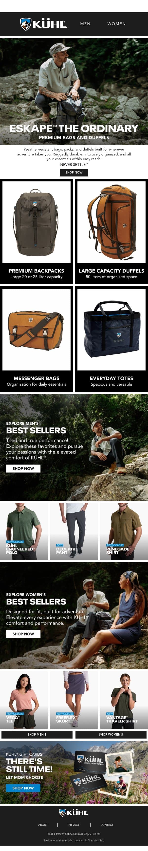 Gear Up. Go Anywhere. ESKAPE™ email from Kühl screenshot
